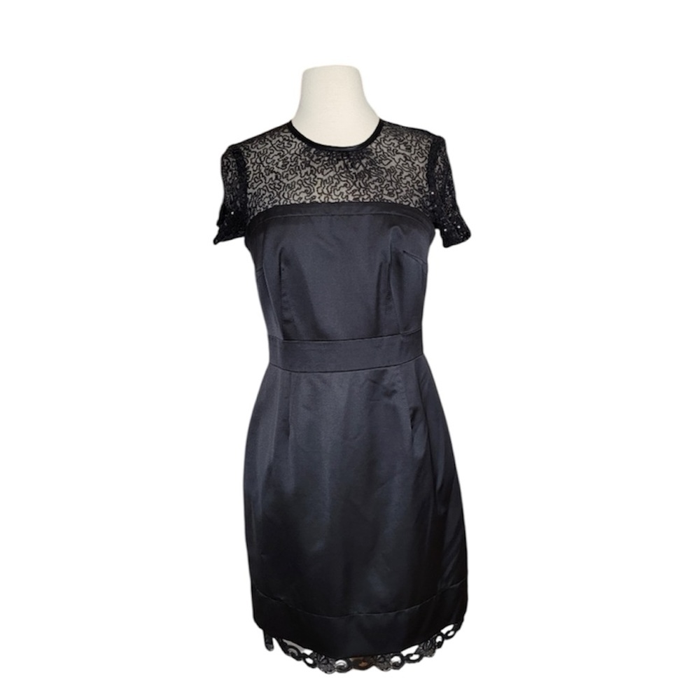 Trina Turk Dali Satin Black Lace Sequins cocktail Dress 2